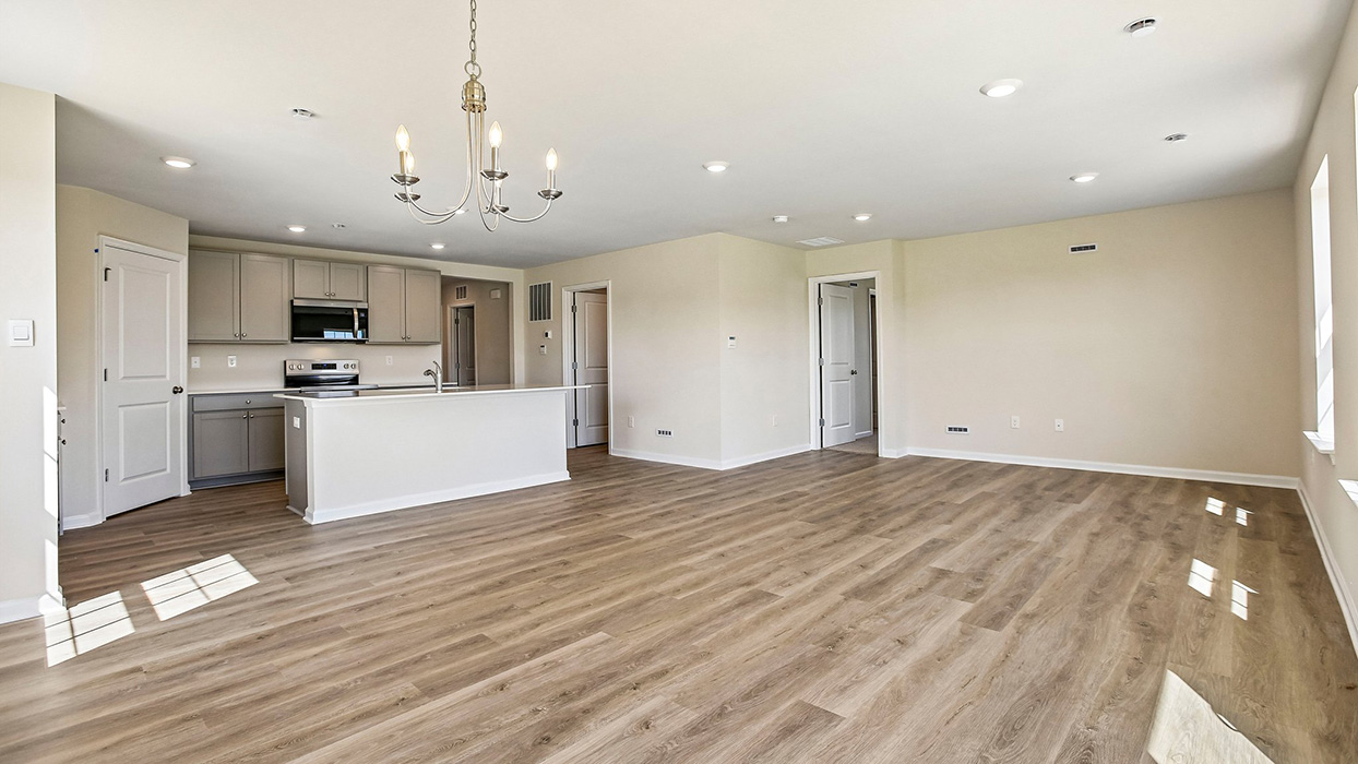 open concept living and dining space