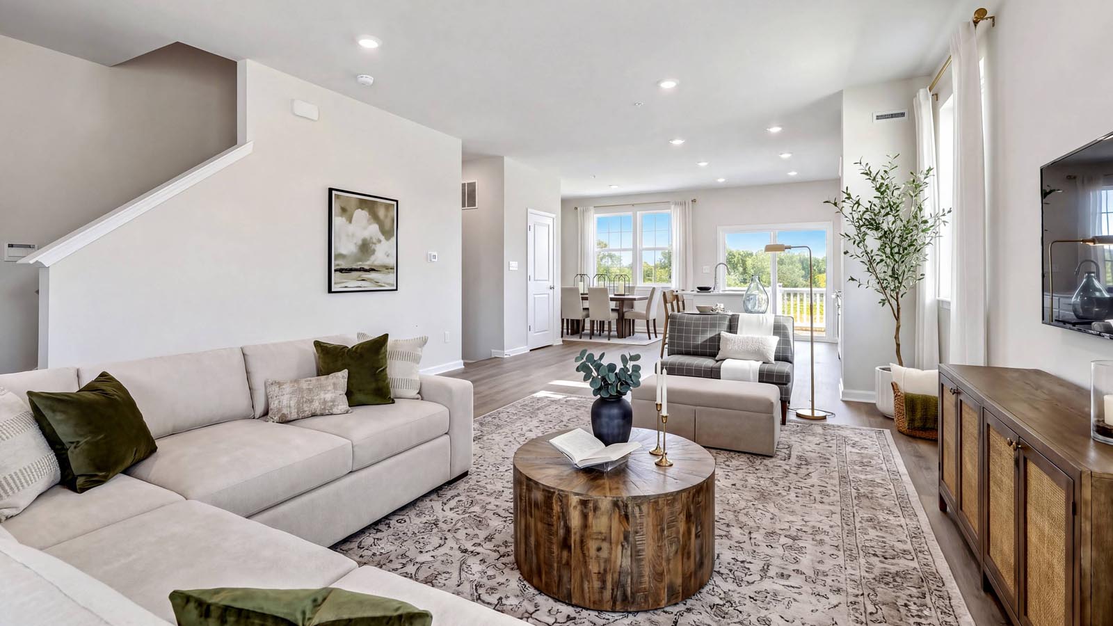 Open concept living and dining room.