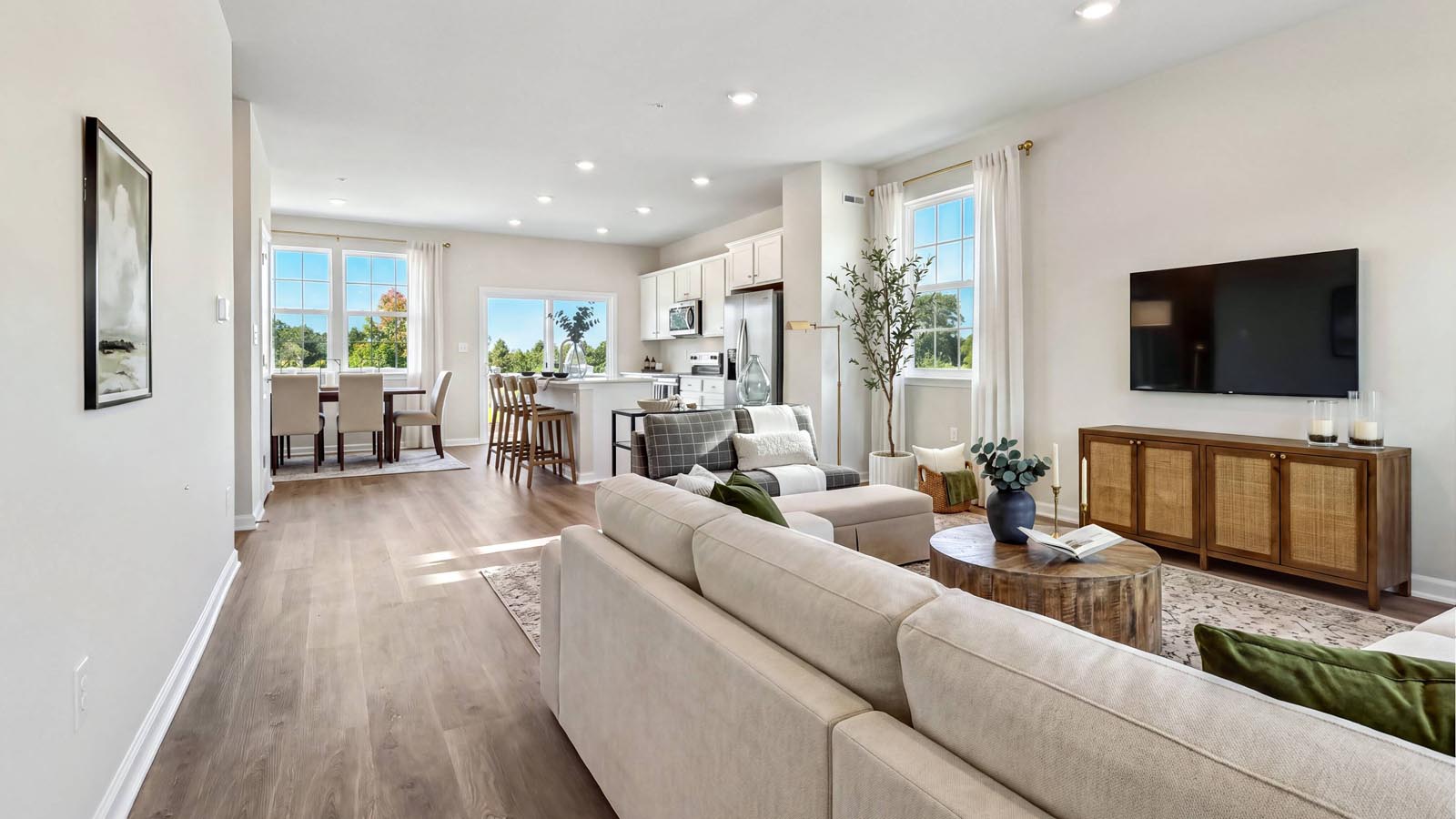 Open concept living and dining room.