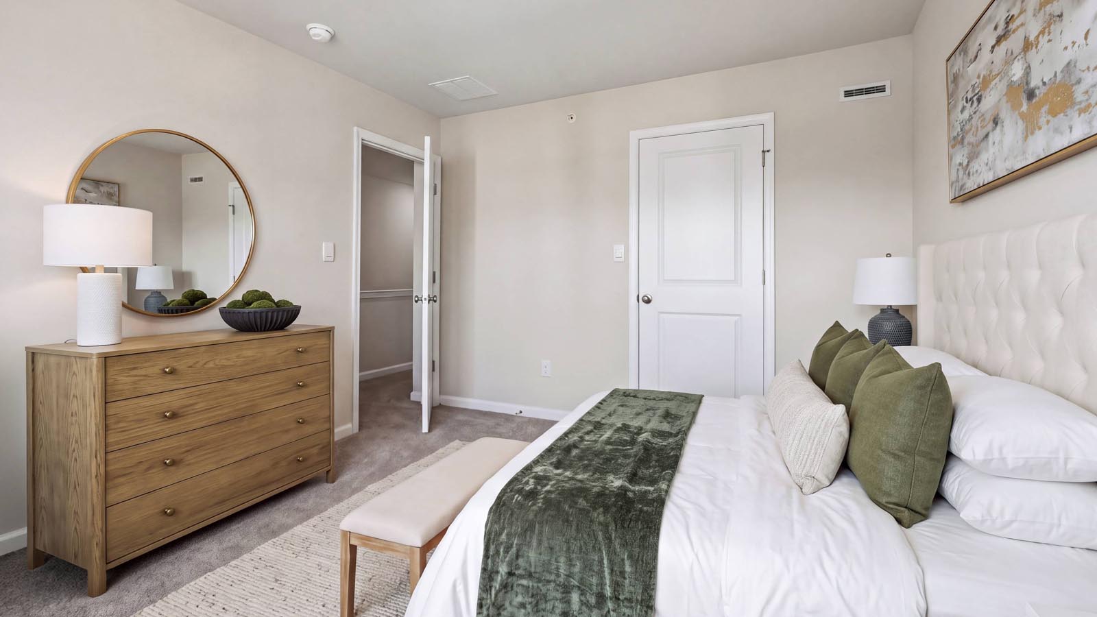 Primiary bedroom with a view back towards the closet.