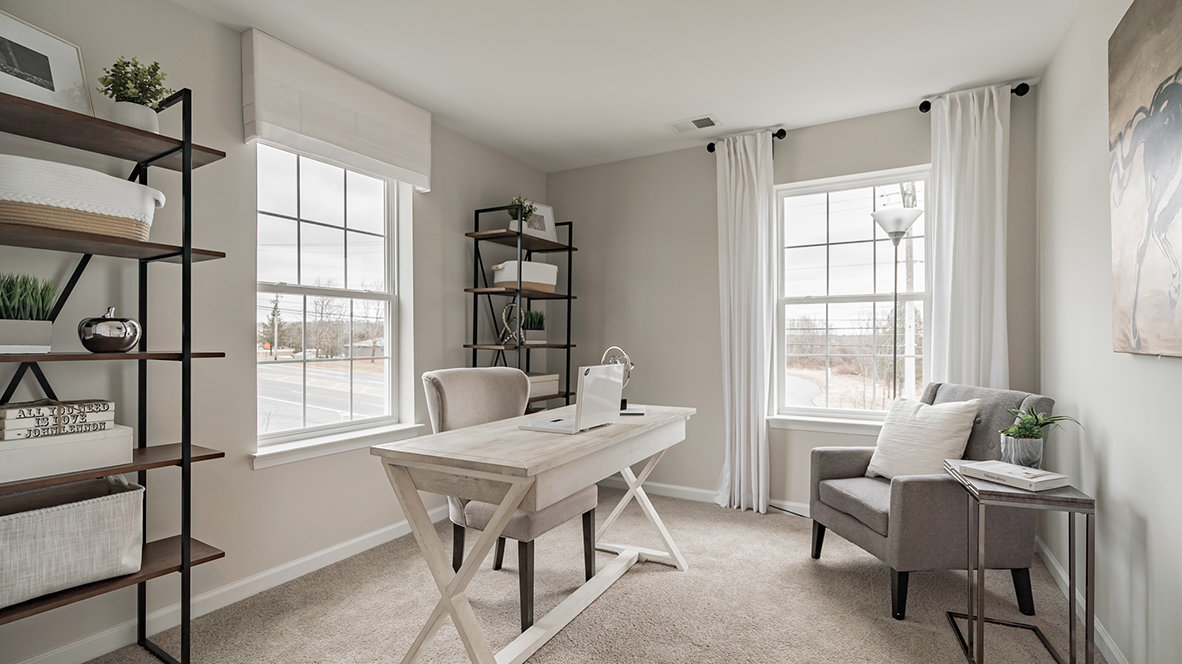 Bedroom two can be used as an office space with two windows.