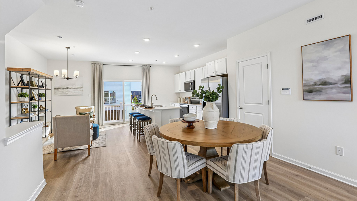 A view of the open concept dining and kitchen area