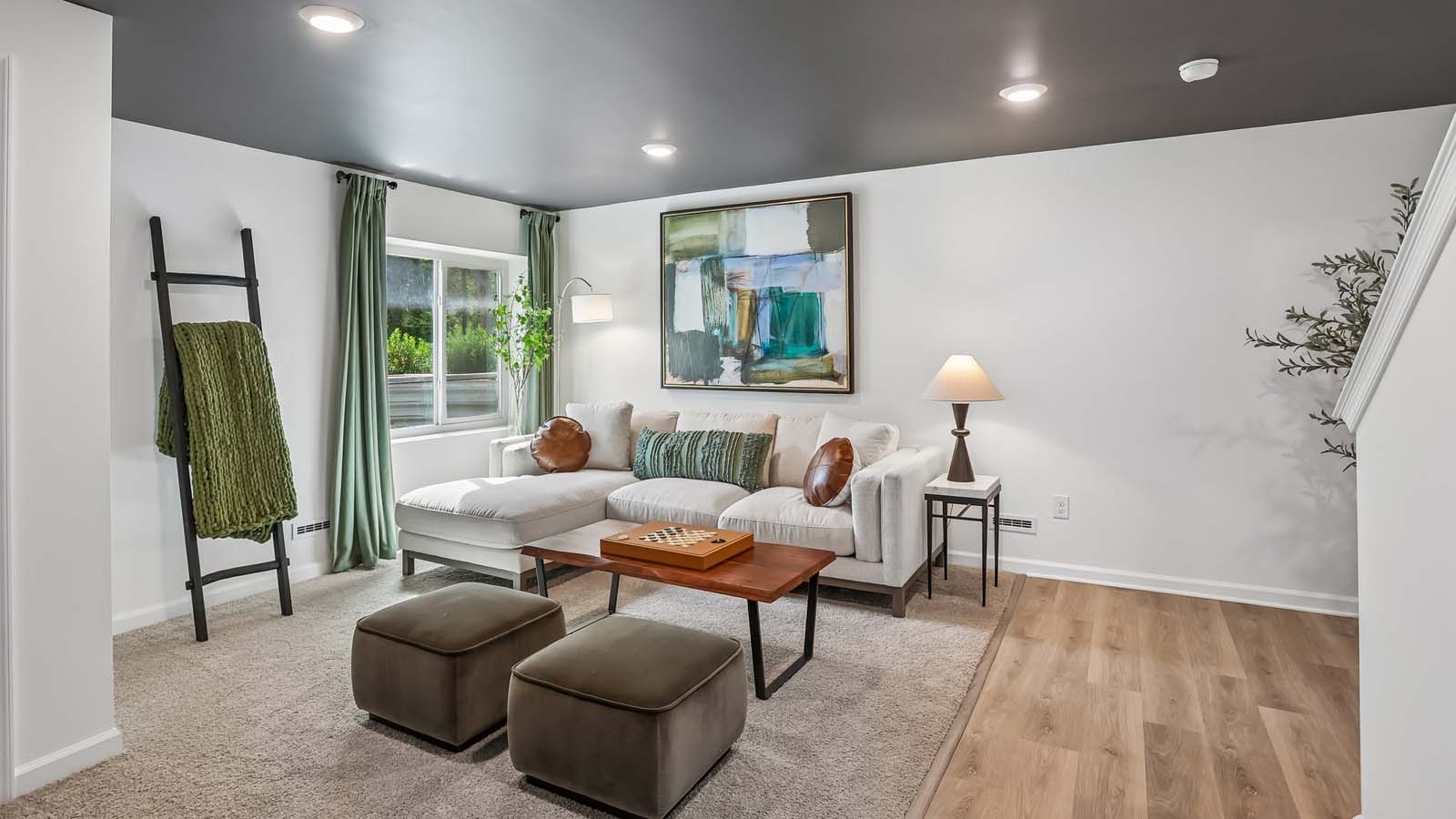 Finished recreation room is a versatile space for gathering and relaxing
