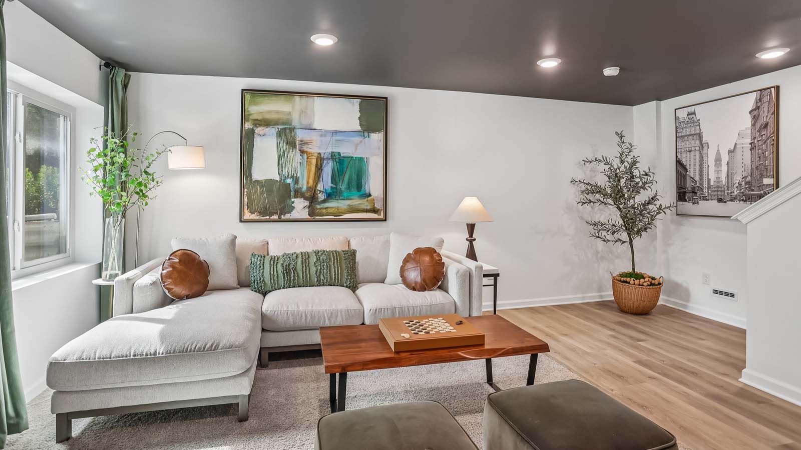 Finished recreation room is a versatile space for gathering and relaxing