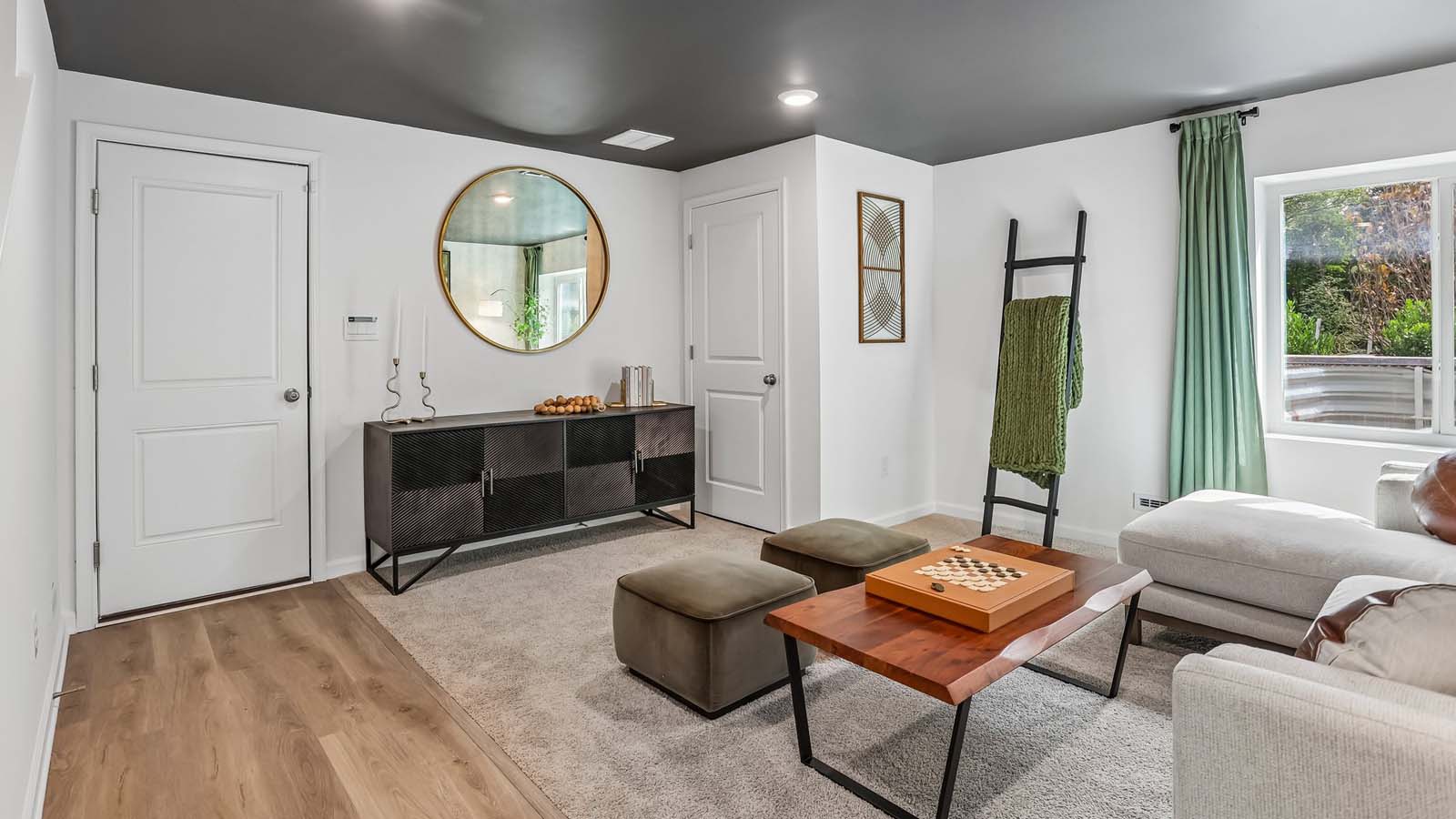 Finished recreation room is a versatile space for gathering and relaxing