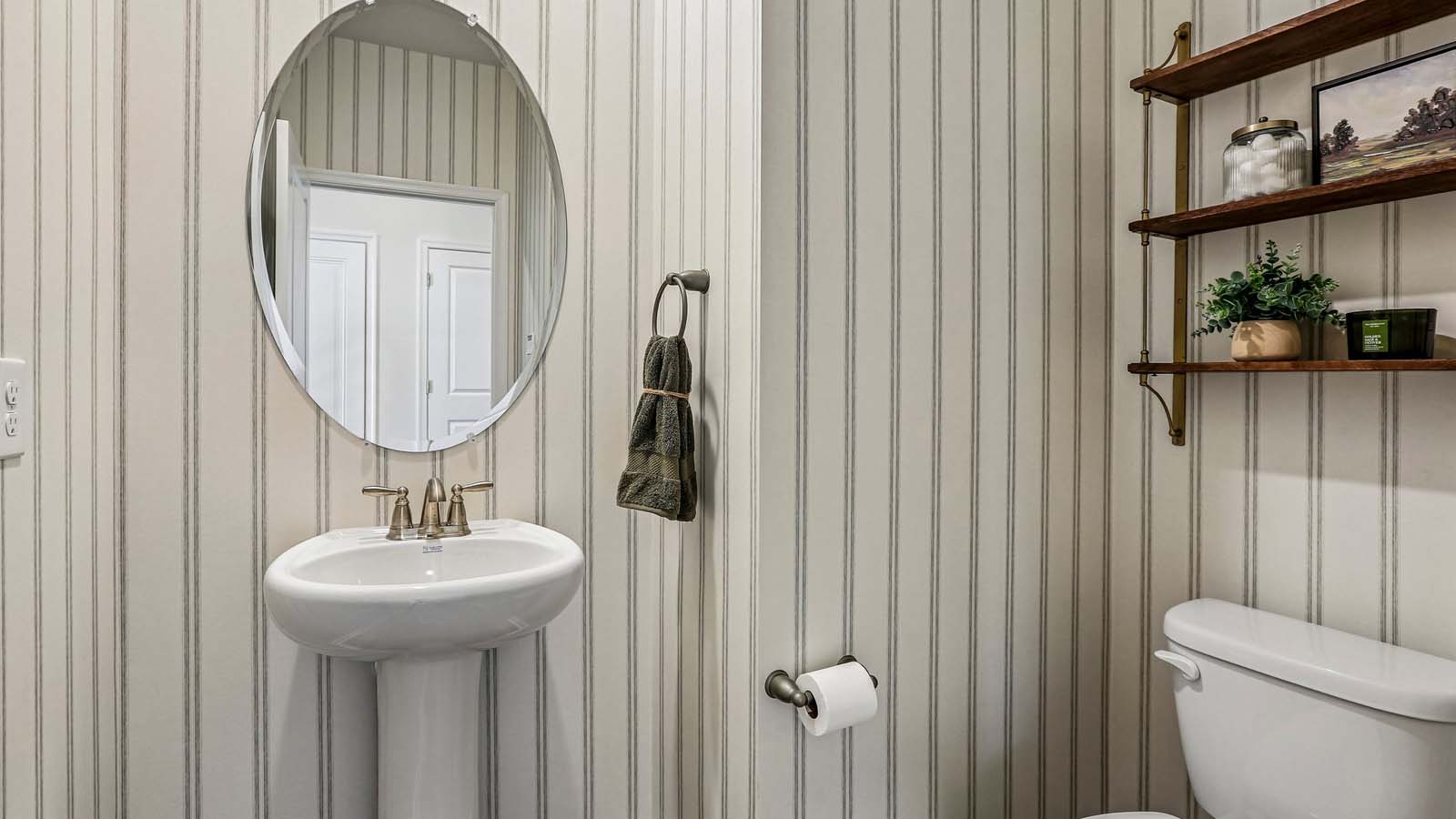 The first floor also offers a powder room.