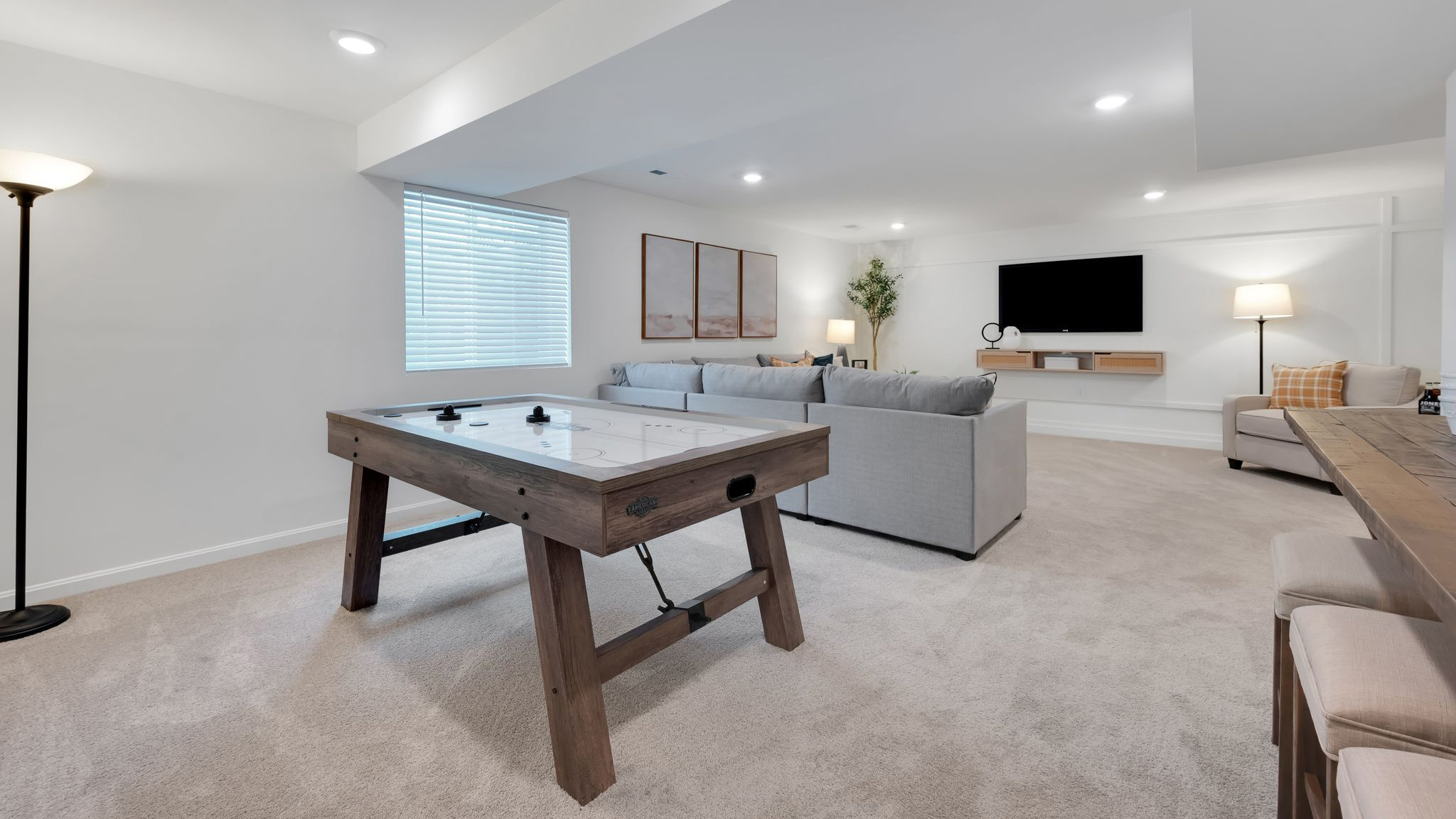A basement can be used as a rec room.