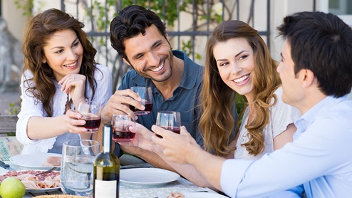 Friends smiling and laughing.