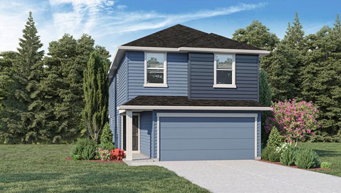 Catalpa A exterior front rendering 2 story blue house 2 car garage