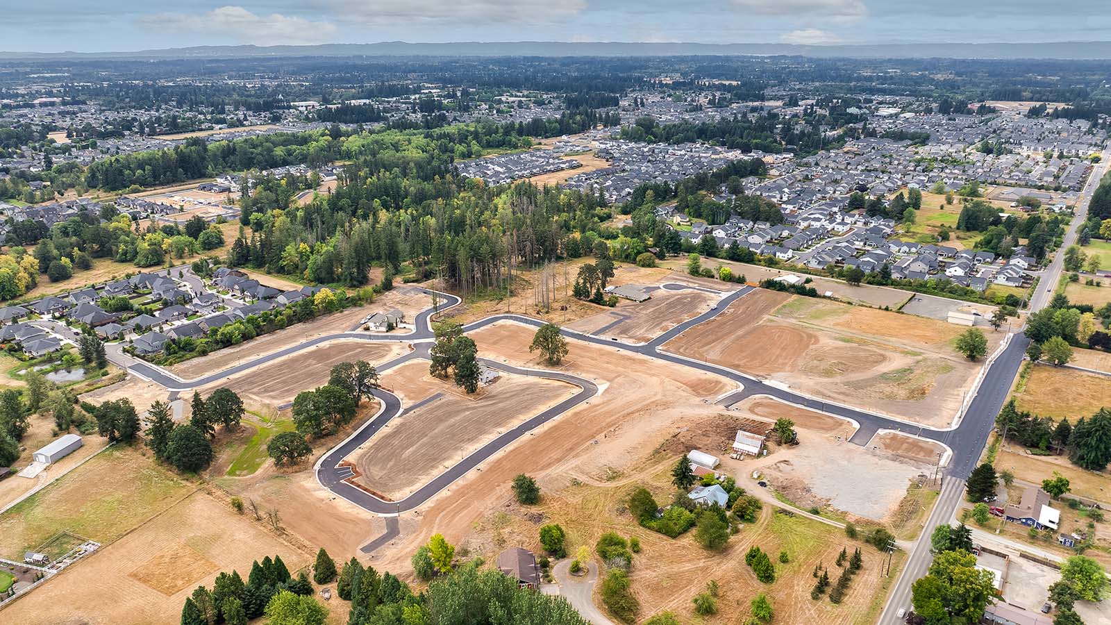 aerial view of 119th street station new home community - land and roads