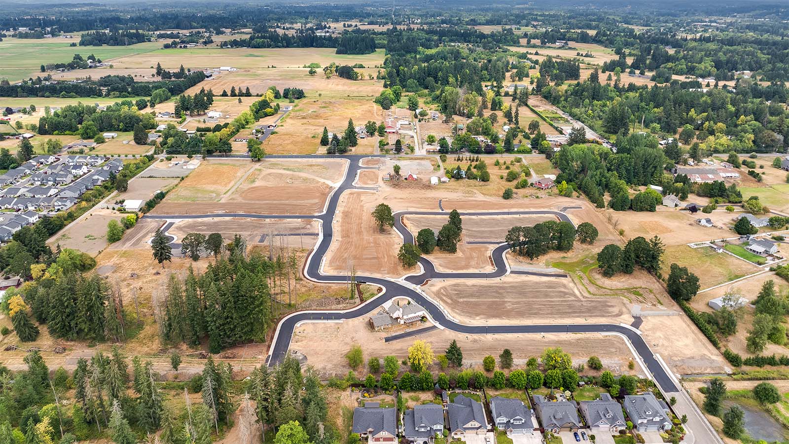 aerial view of 119th street station new home community - land and roads