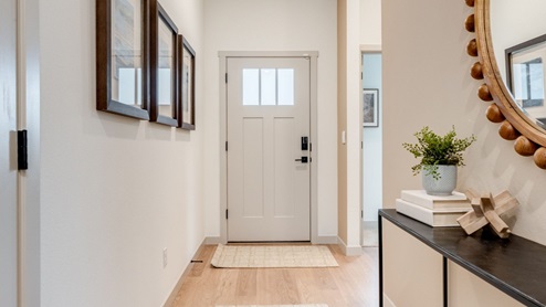 Entryway with a coat closet and laminate flooring