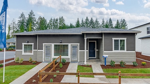 Exterior of a single-family 1-story home at Stonewood Haven II is a new home community in Battle Ground, Washington.