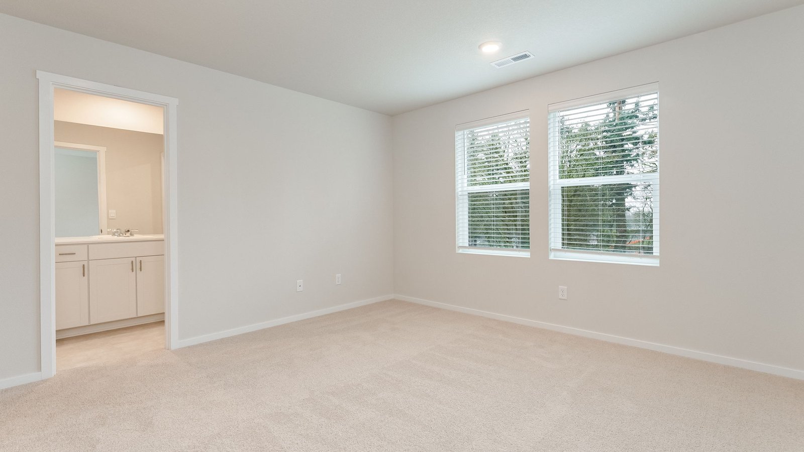 Primary bedroom with wall-to-wall carpet, a walk-in closet and an attached bathroom