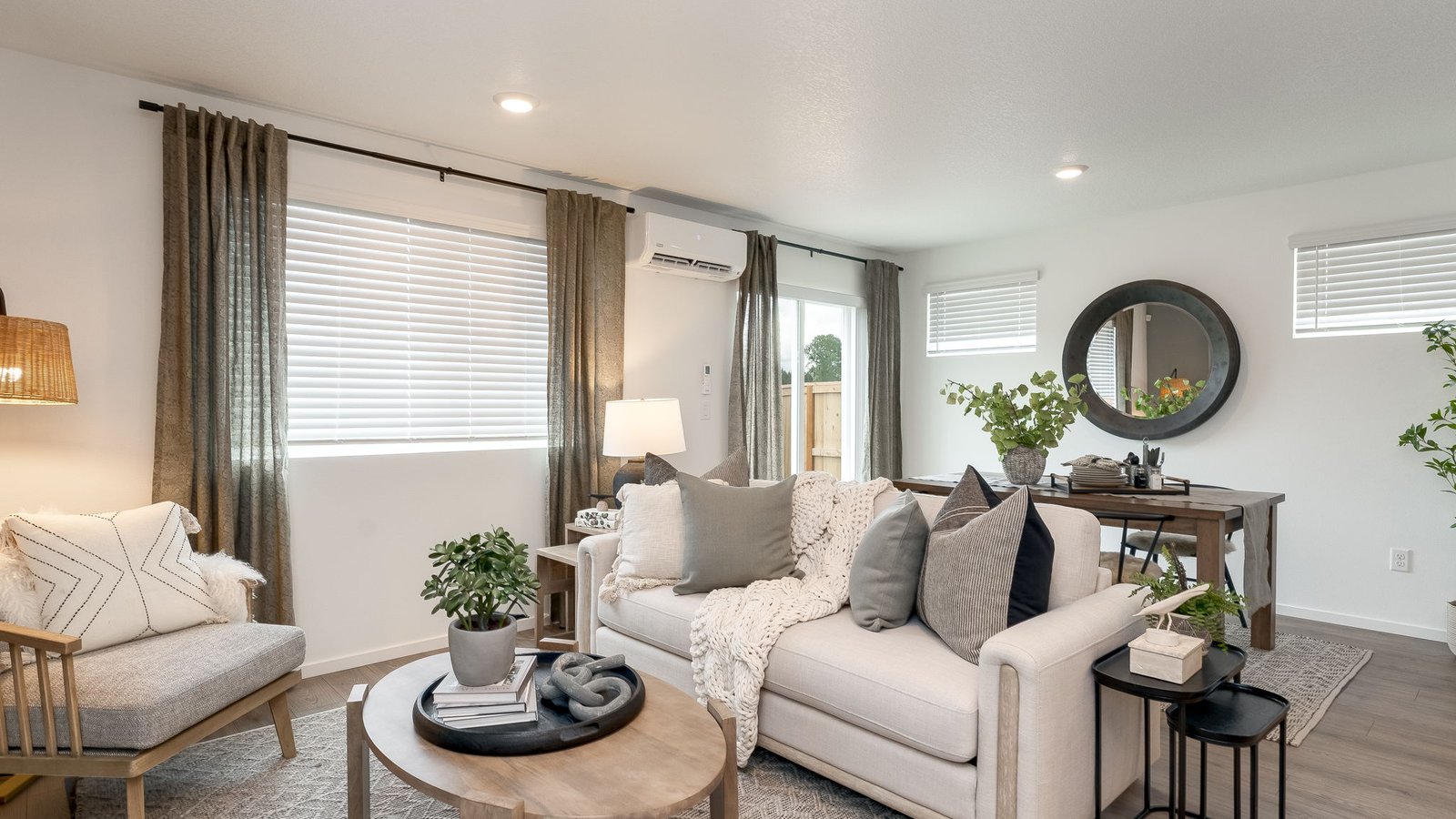 Great room with laminate flooring