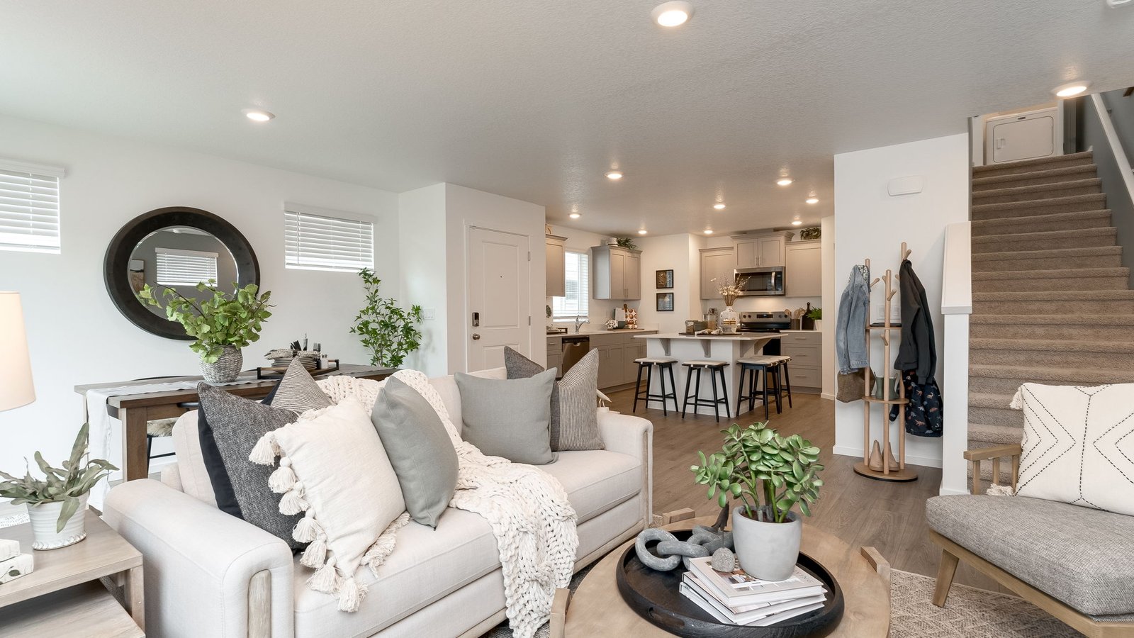 Great room with laminate flooring
