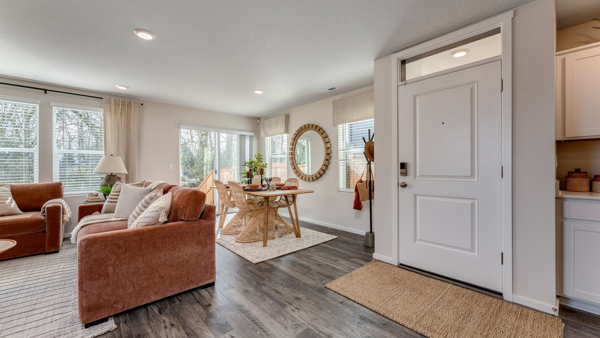 Great room with laminate flooring