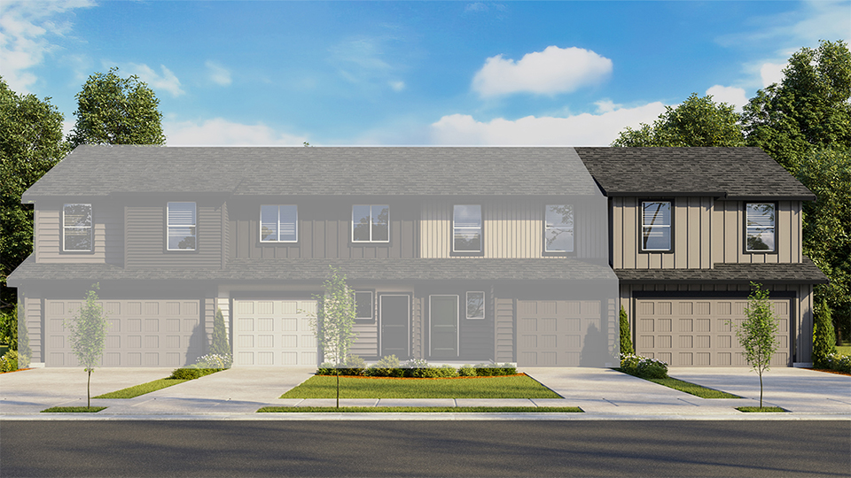 Exterior front townhome 4-plex with an attached garage