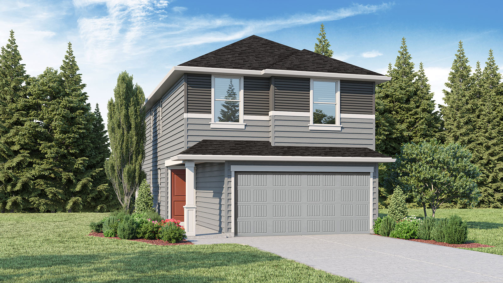 Rowan exterior rendering 2-story home with a 2-car garage