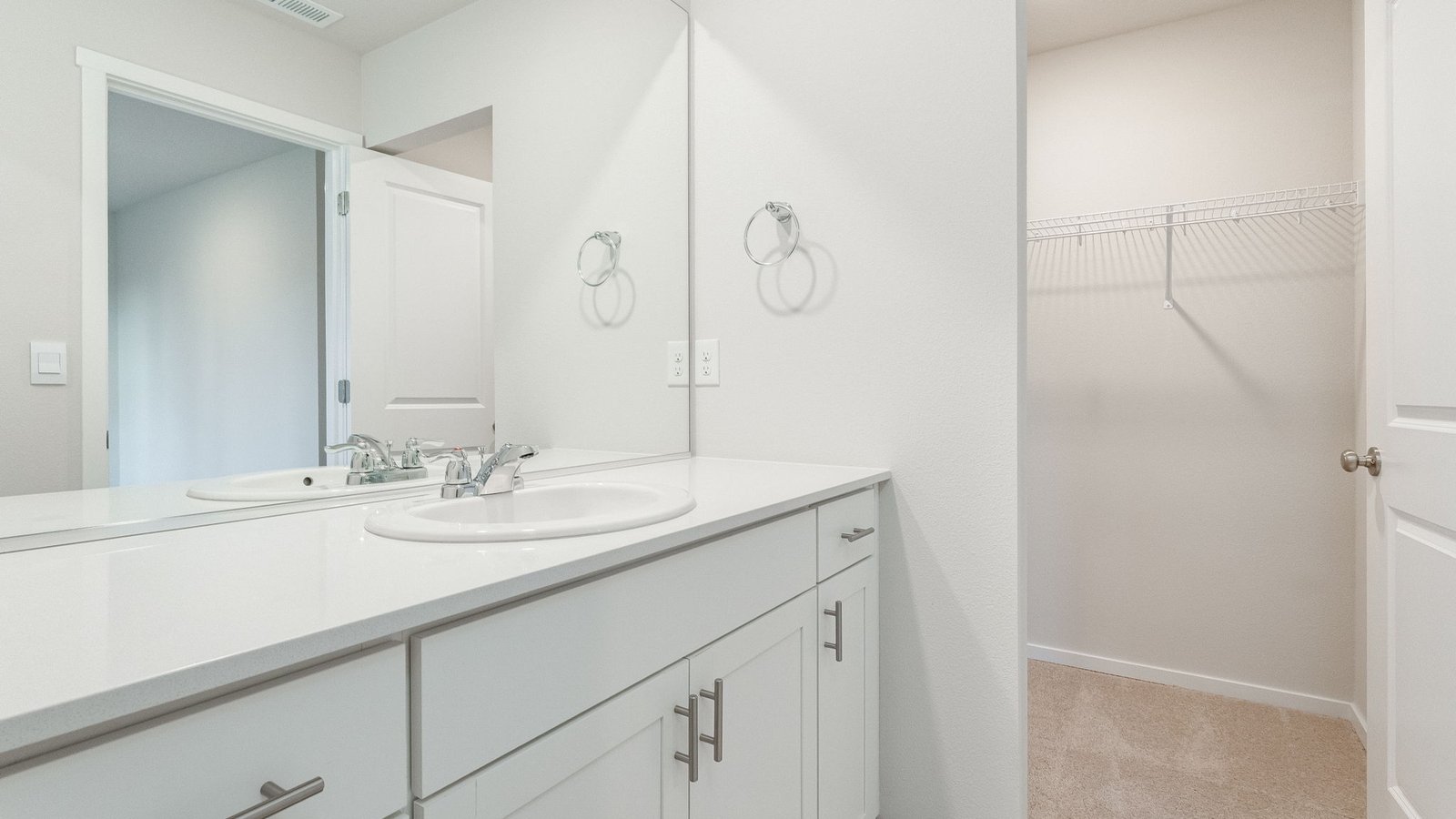 Primary bathroom with quartz counters and a walk-in shower