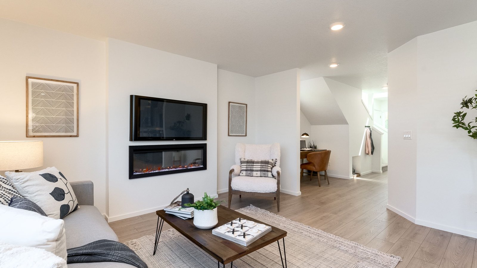 Great room with laminate flooring