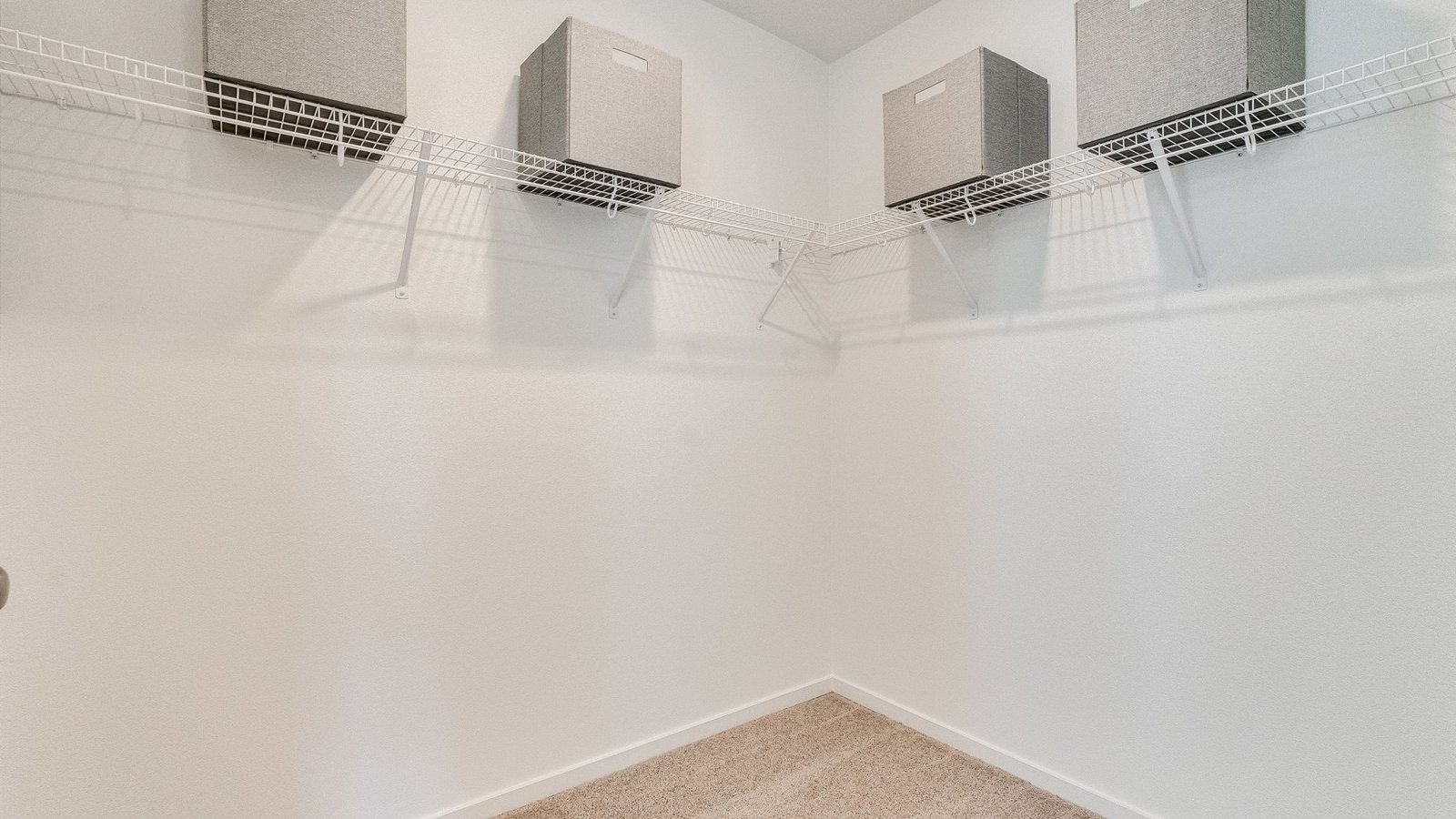 Primary bedroom walk-in closet with wire shelves