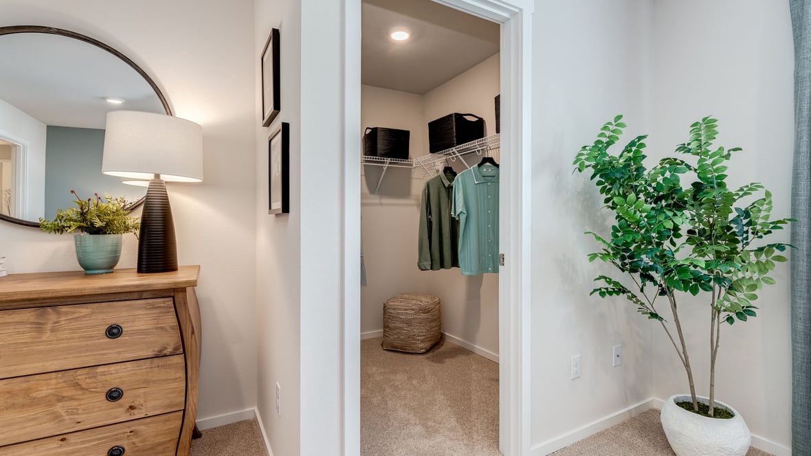 Primary bedroom walk-in closet with wire shelves