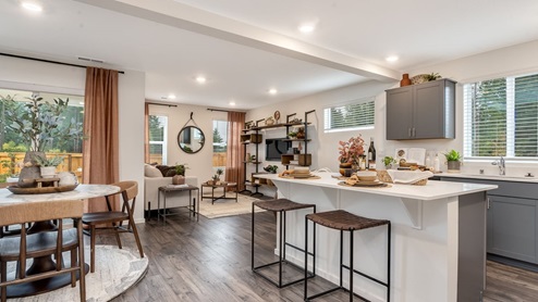 Great room with laminate flooring