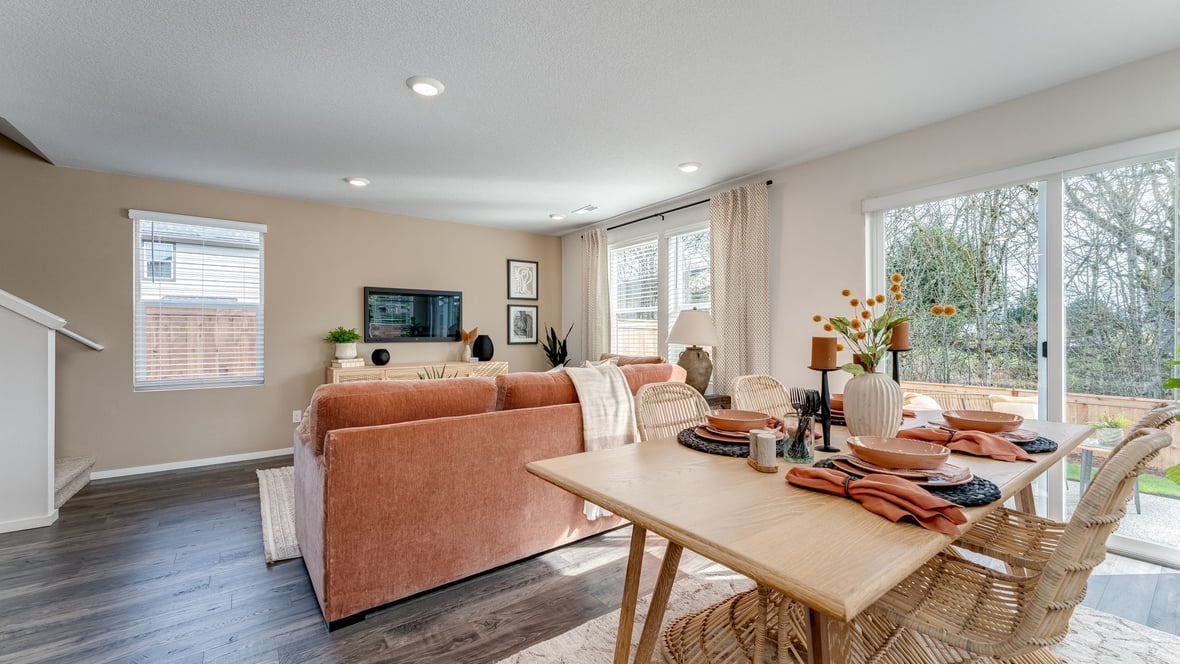 Great room with laminate flooring