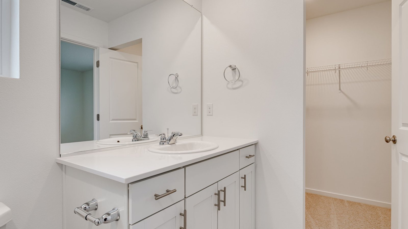 Primary bathroom with quartz counters and a walk-in shower