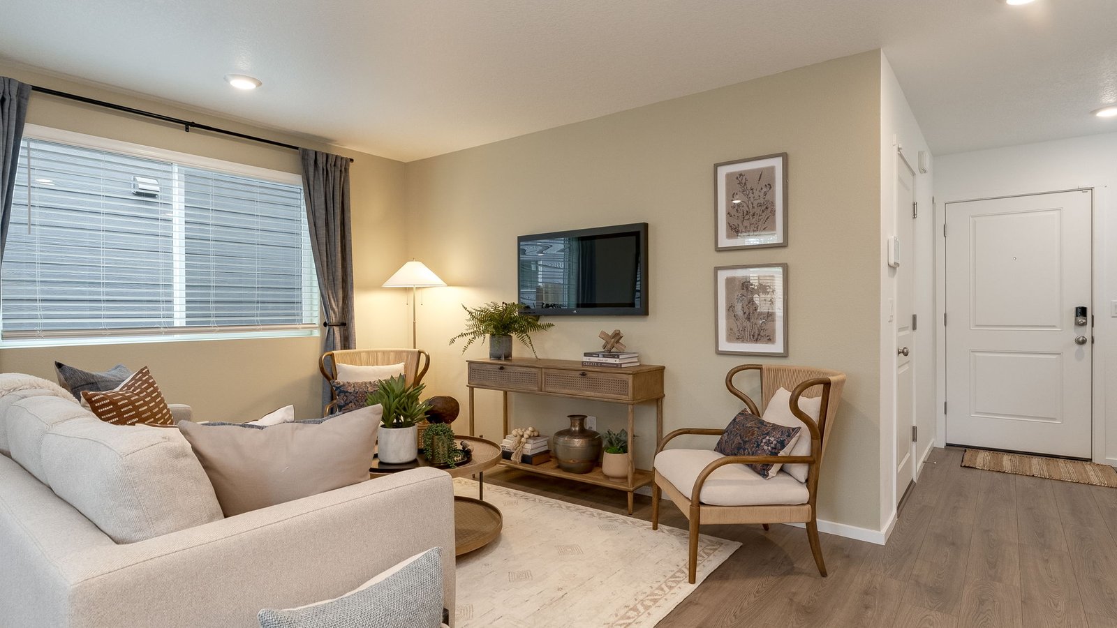 Great room with laminate flooring
