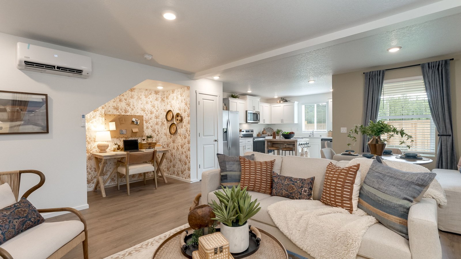 Great room with laminate flooring