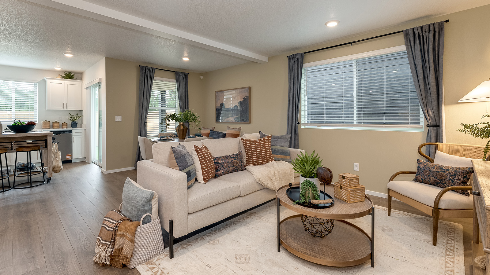 Great room with laminate flooring