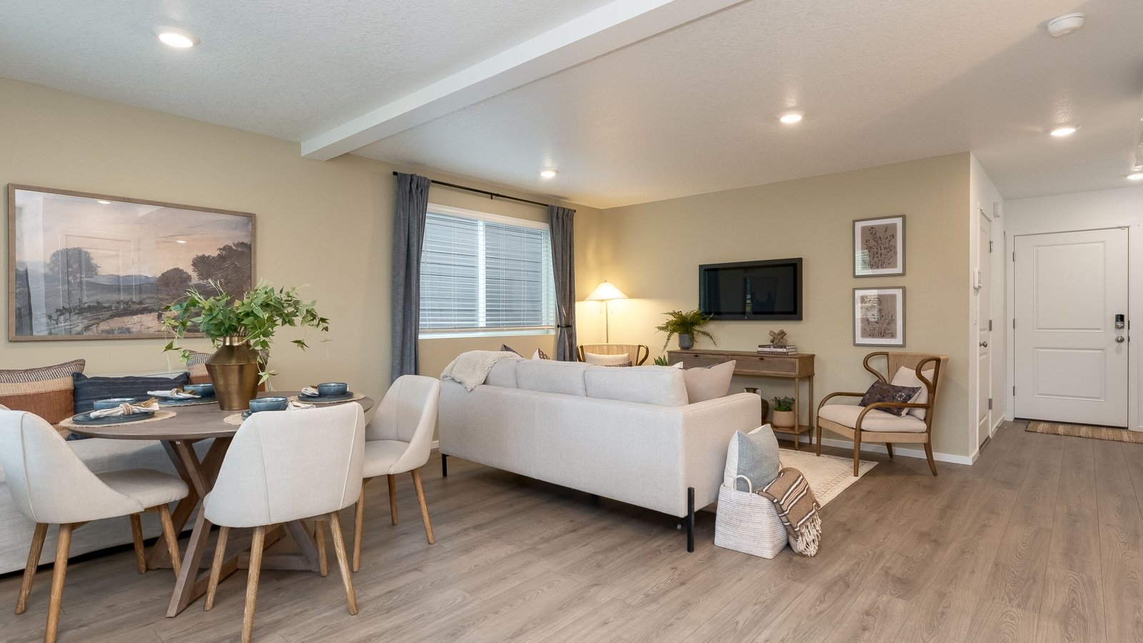 Great room with laminate flooring