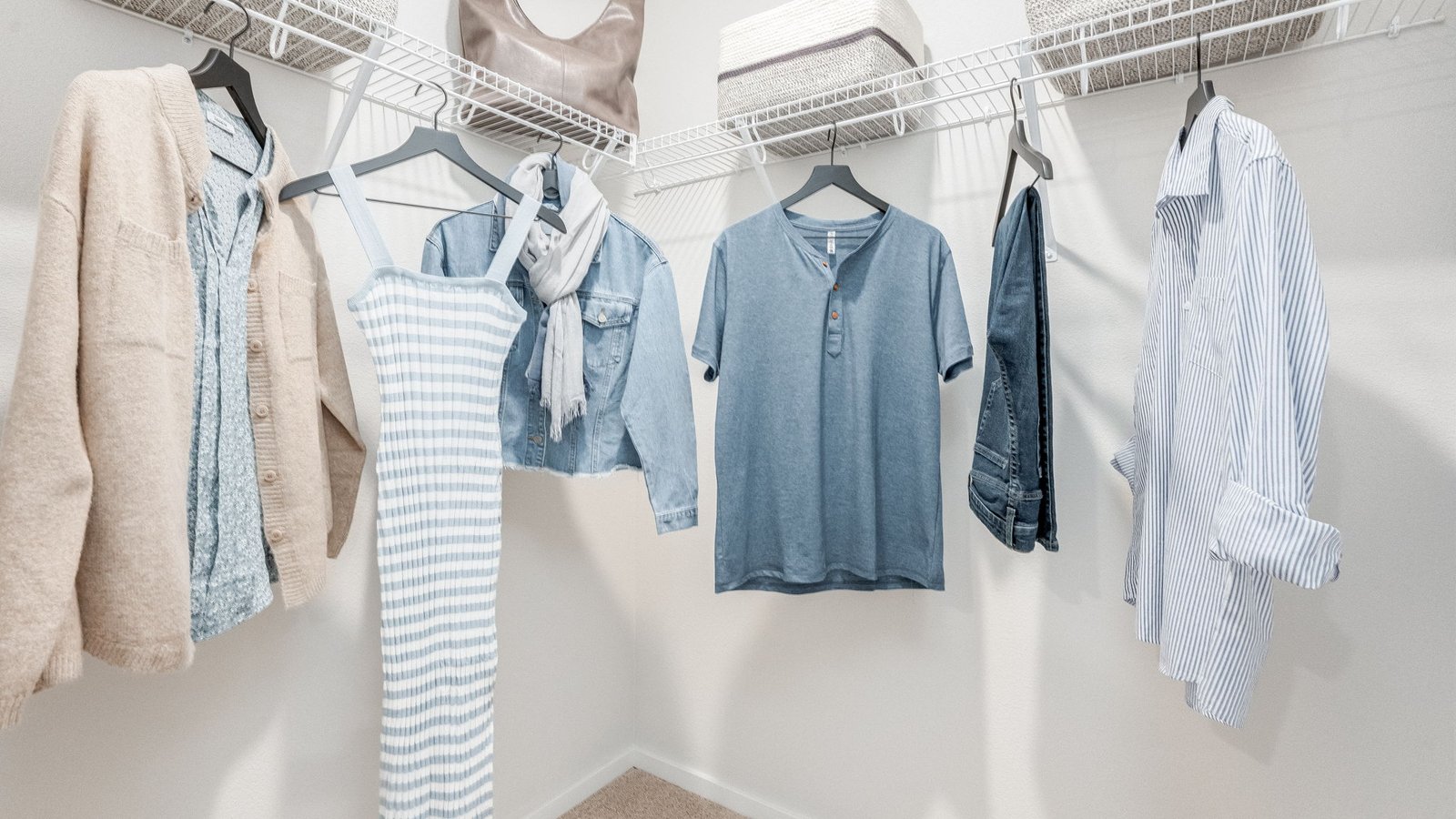 Primary bedroom walk-in closet with wire shelves
