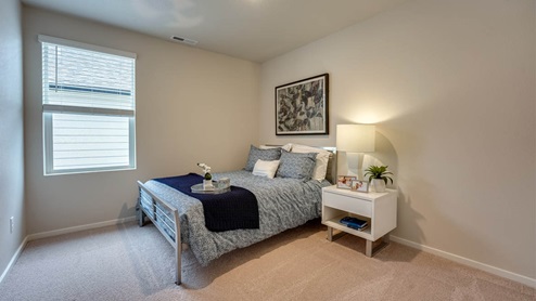 Bedroom with wall-to-wall carpet and a closet