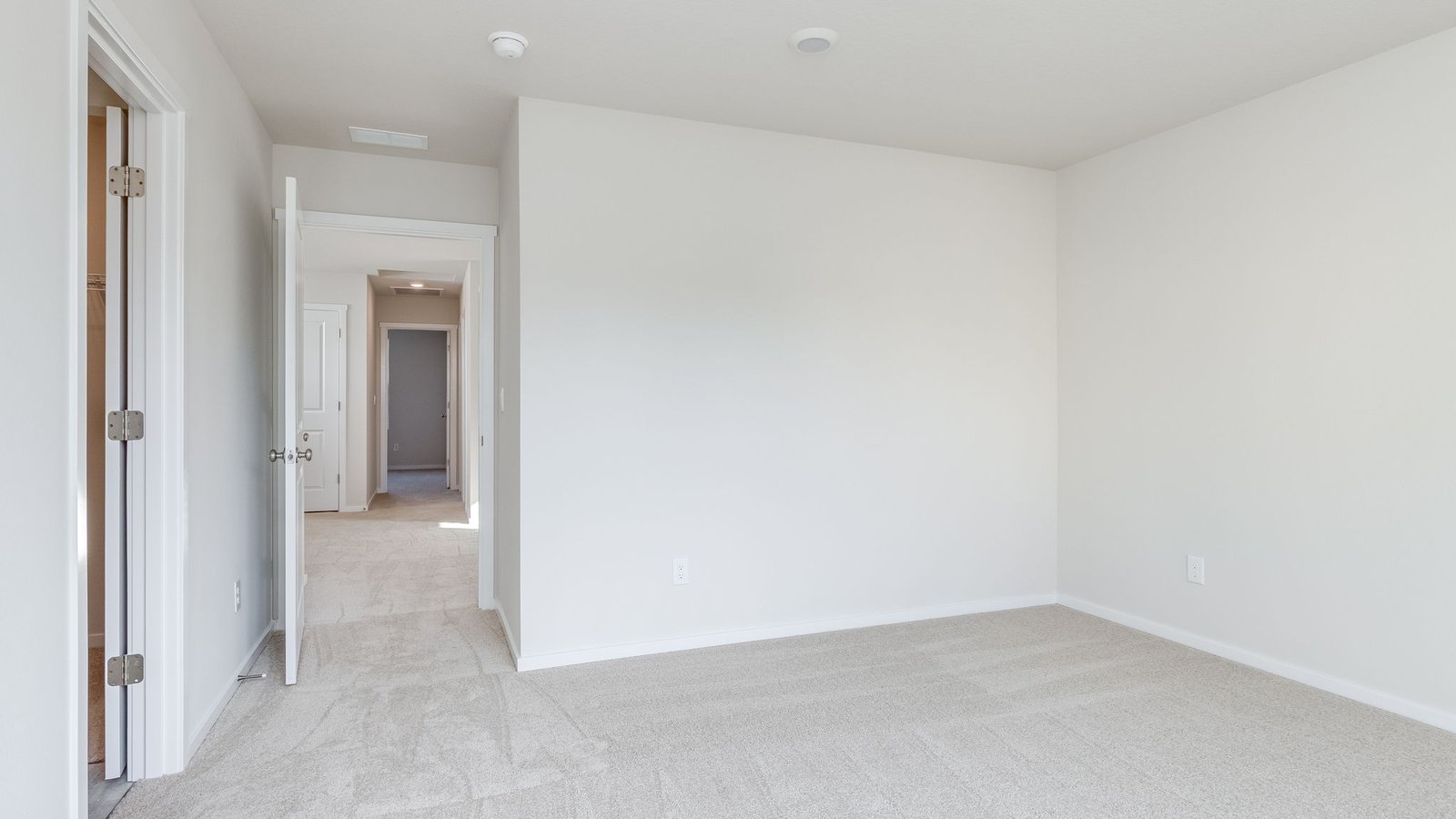 Primary bedroom with wall-to-wall carpet, a walk-in closet and an attached bathroom