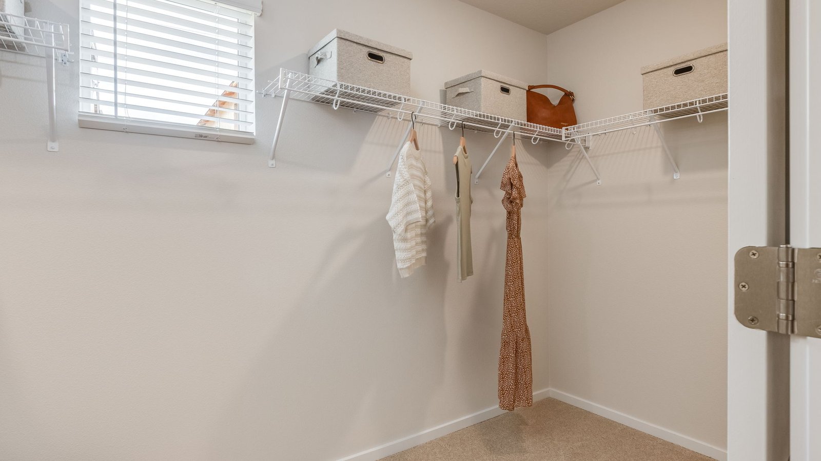 Primary bedroom walk-in closet with wire shelves