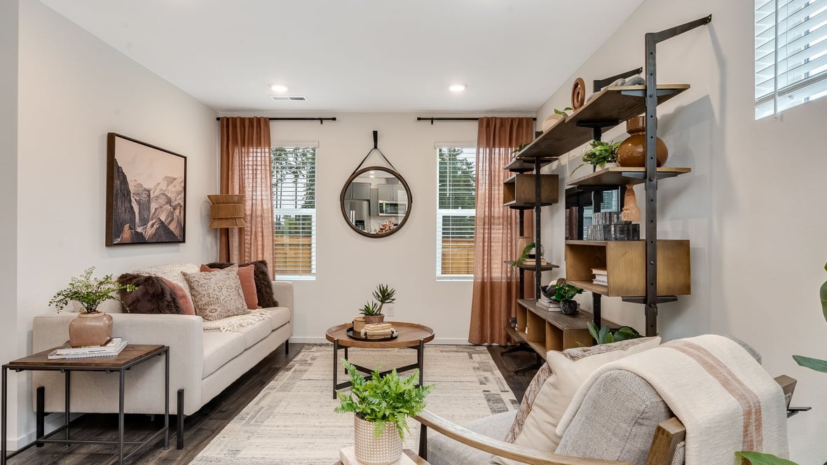 Great room with laminate flooring