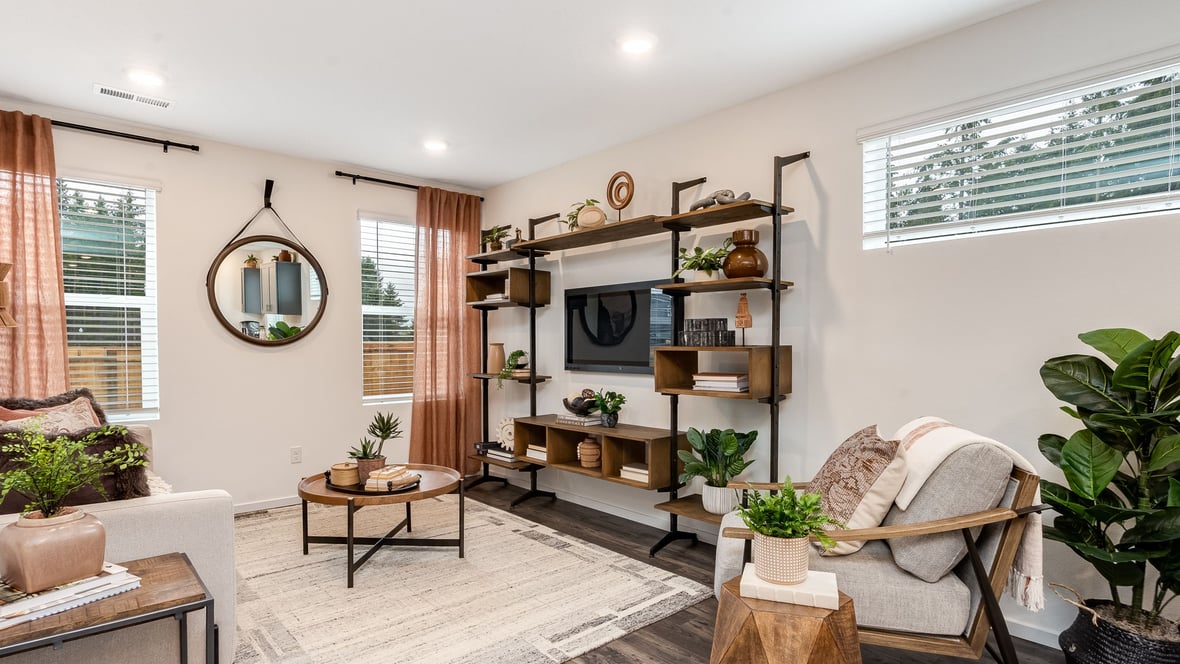 Great room with laminate flooring