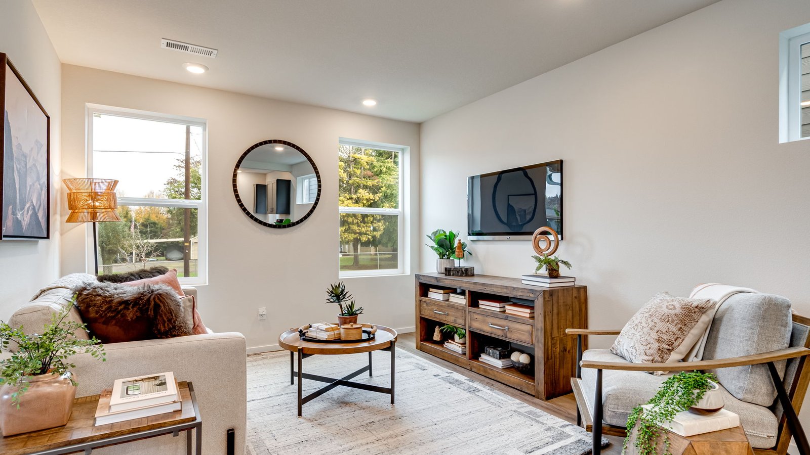 Great room with laminate flooring