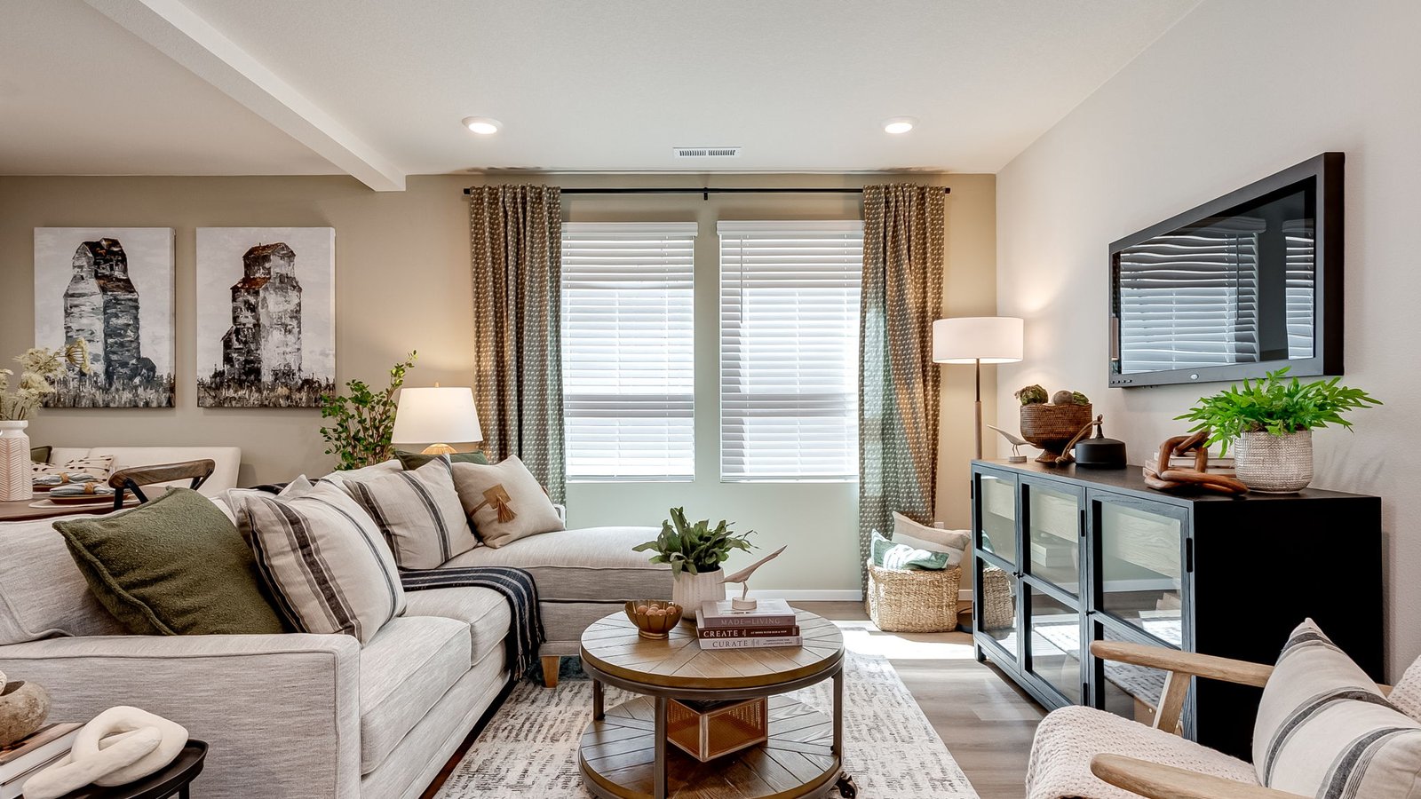 Great room with laminate flooring