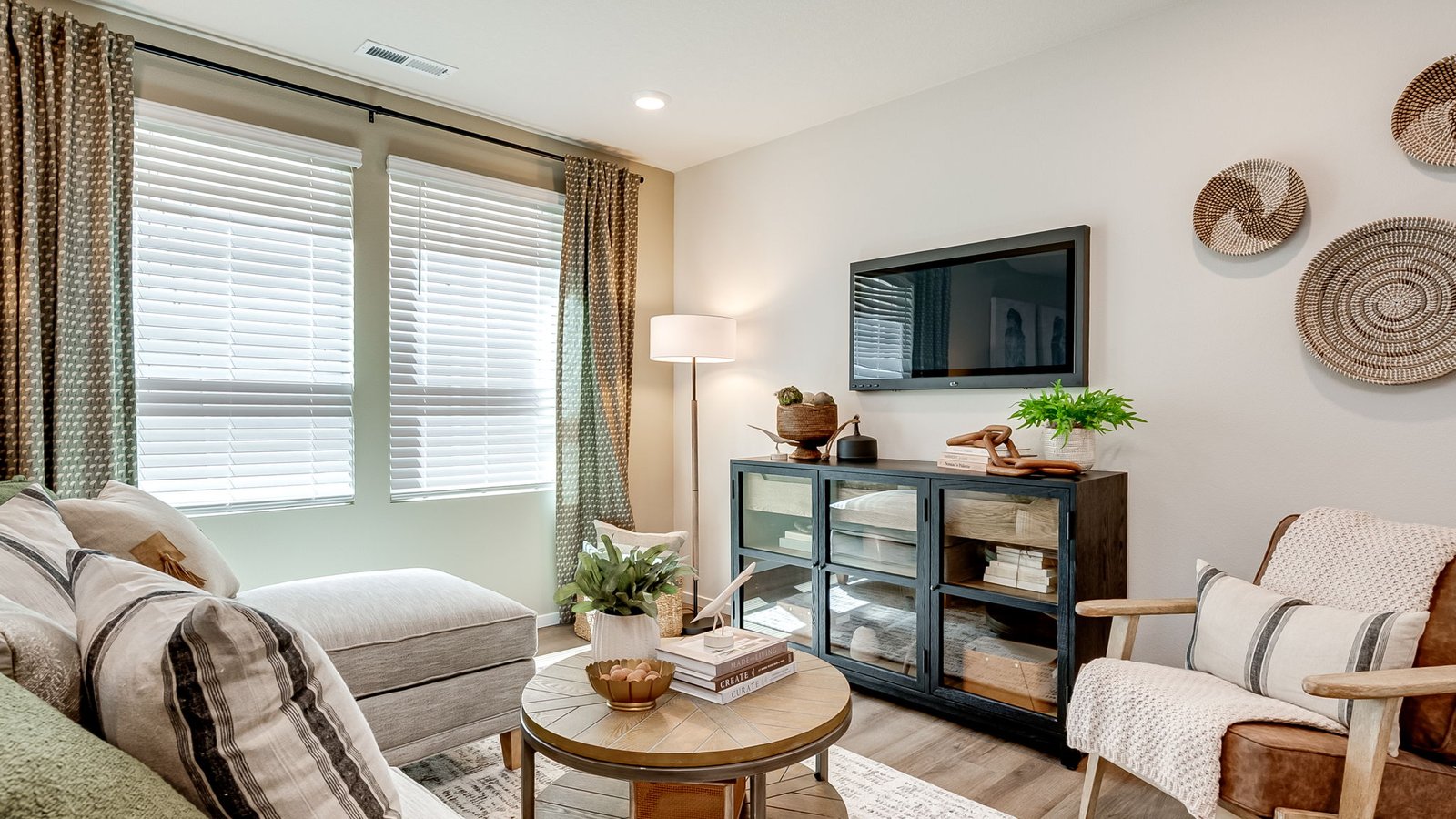 Great room with laminate flooring