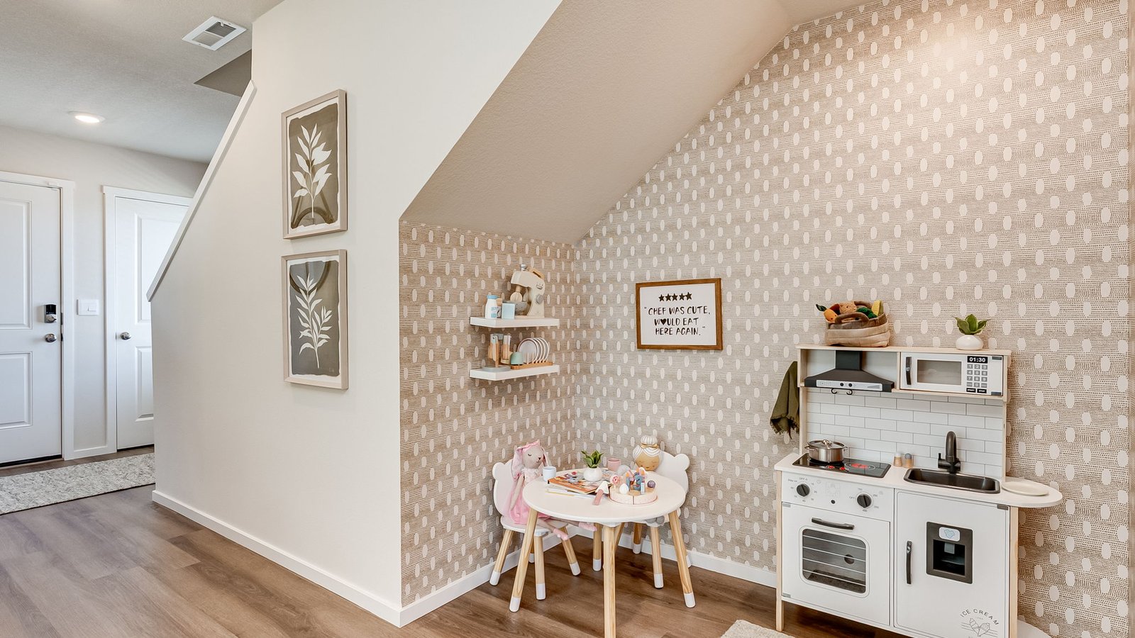 Great room with laminate flooring