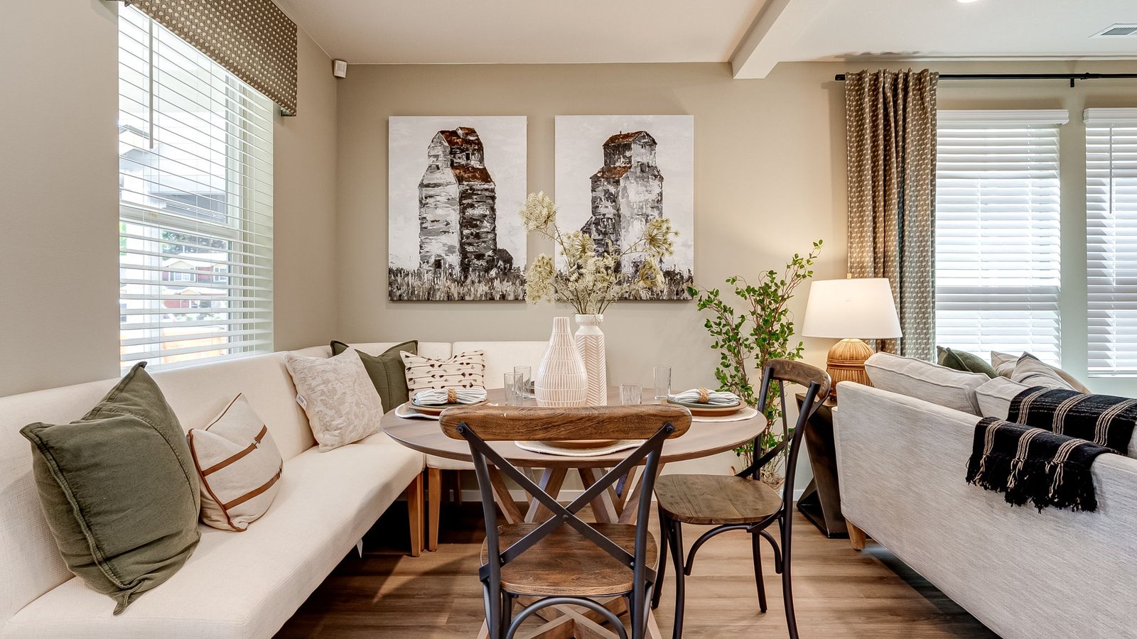 Great room with laminate flooring