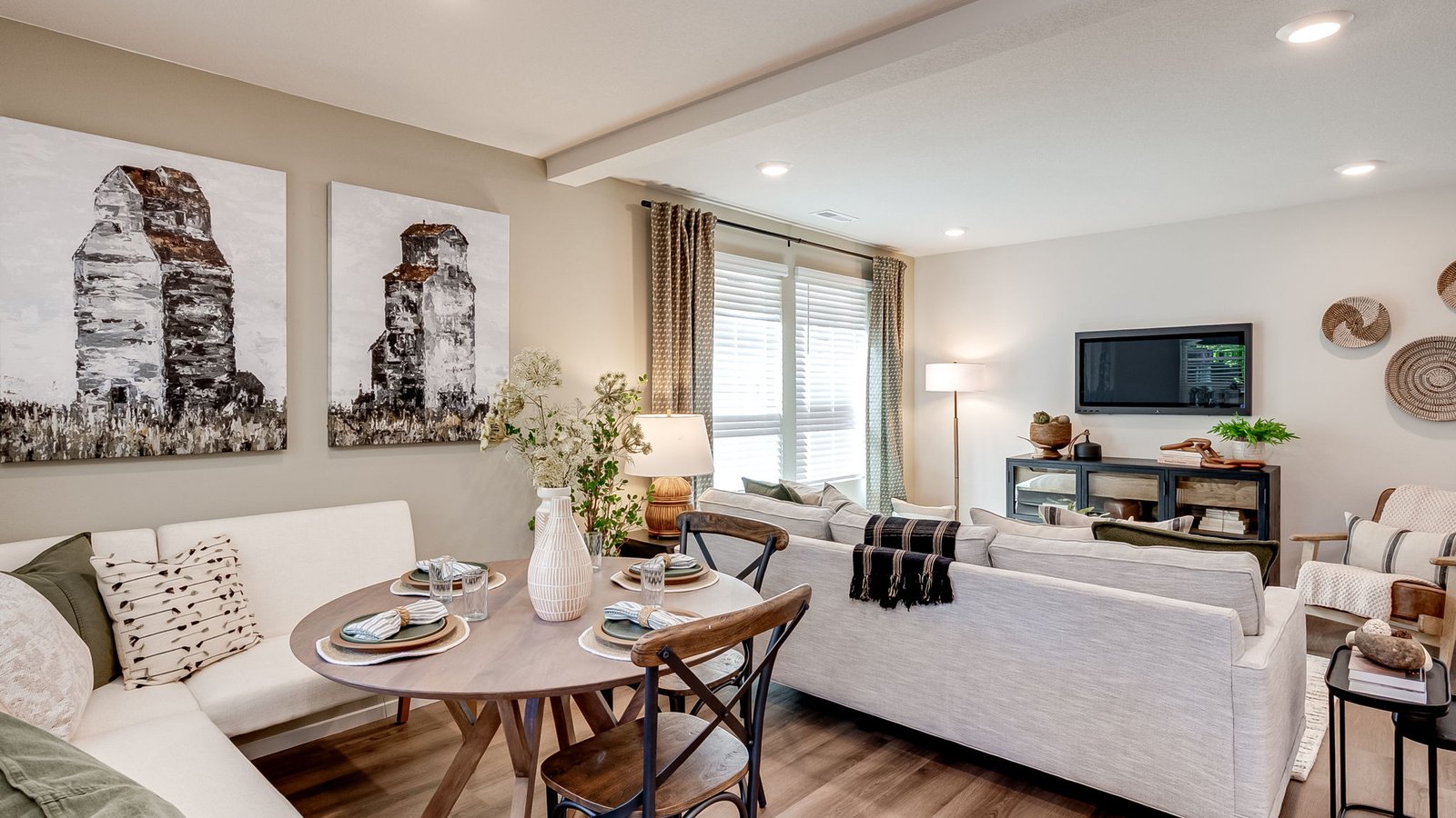 Great room with laminate flooring