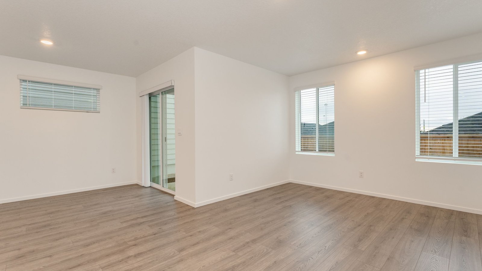 Great room with laminate flooring