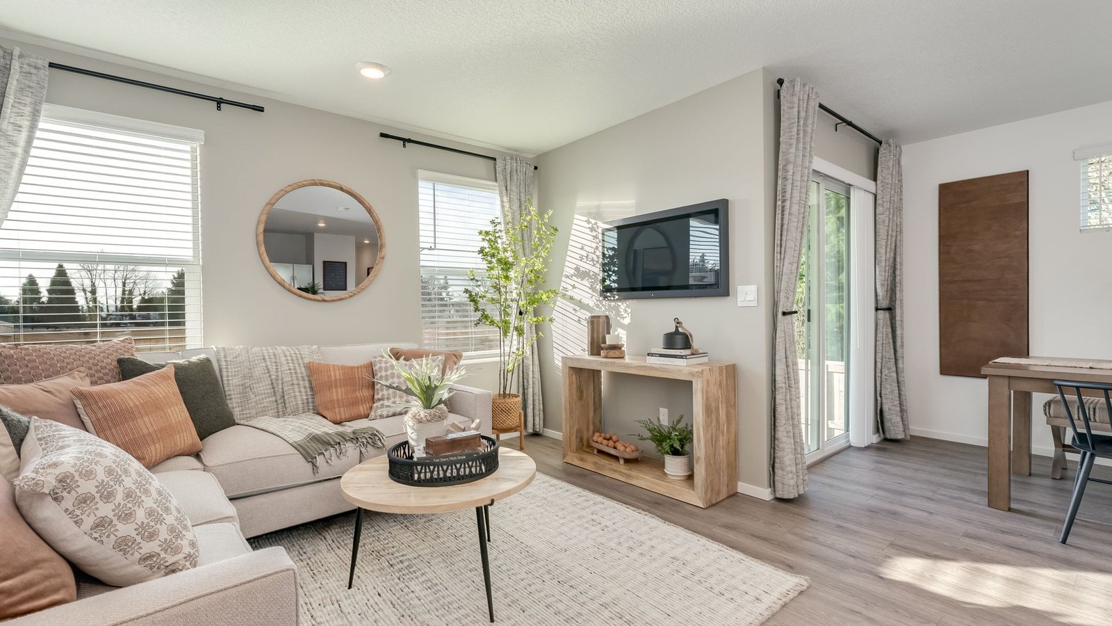 Great room with laminate flooring