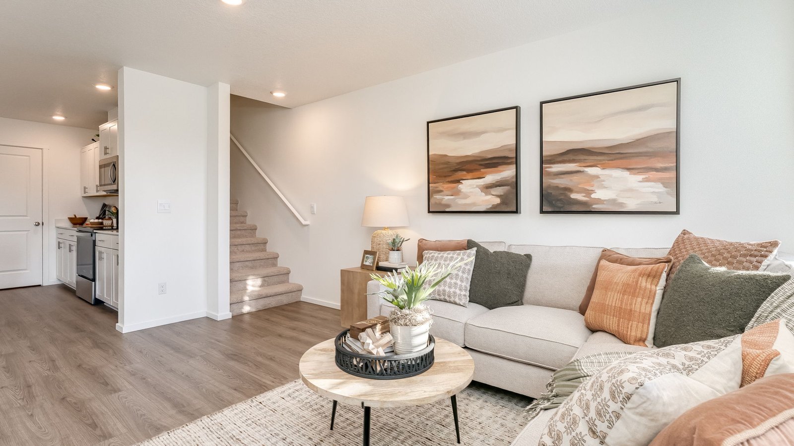 Great room with laminate flooring