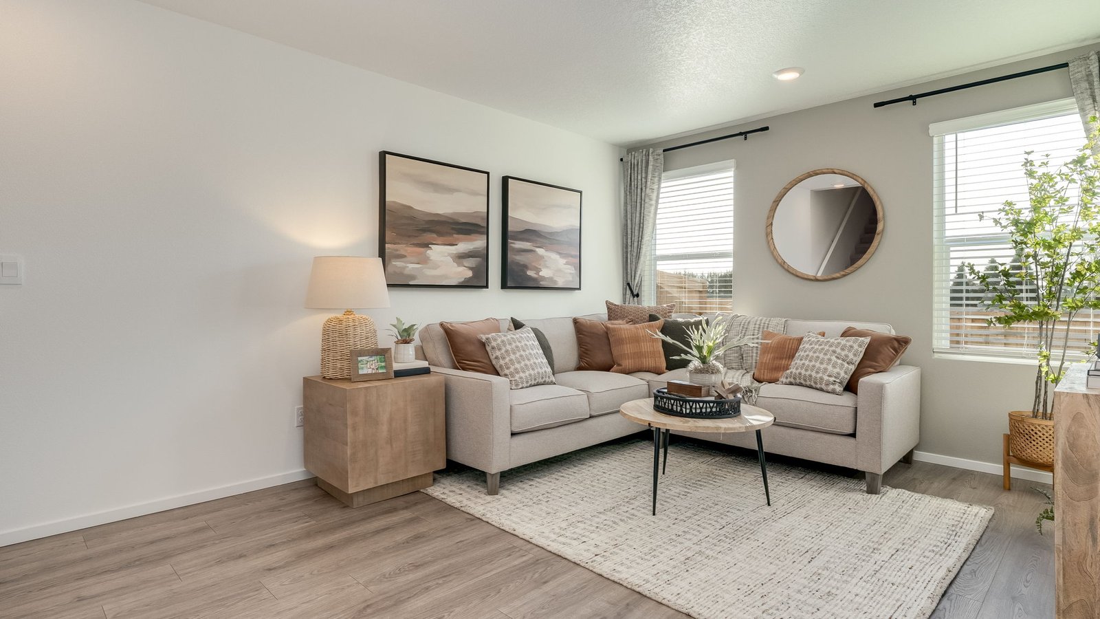 Great room with laminate flooring